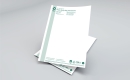 Briefpapier A4, eenzijdig gedrukt in groene pms (1/0) op 80 grams houtvrij wit bankpost.